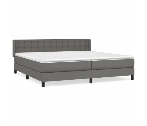 Cama box spring con colchón cuero sintético gris 200x200 cm