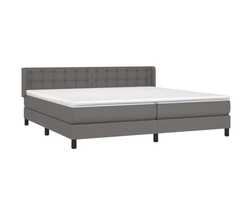 Cama box spring con colchón cuero sintético gris 200x200 cm