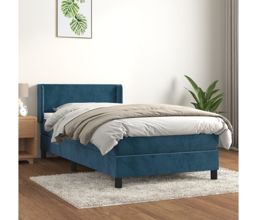 Cama box spring con colchón terciopelo azul oscuro 80x200 cm