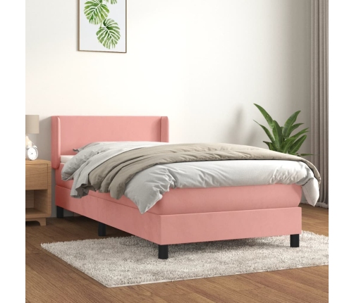 Cama box spring con colchón terciopelo rosa 80x200 cm