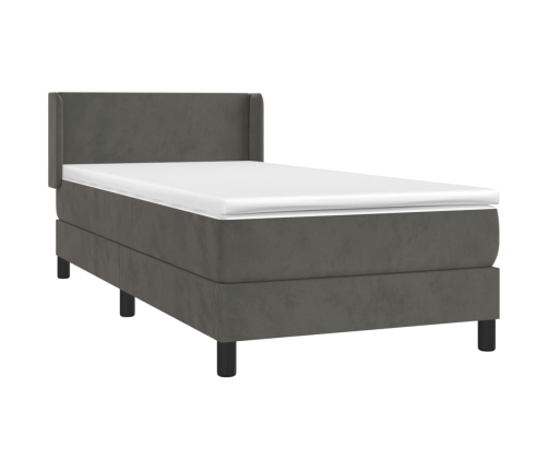 Cama box spring con colchón terciopelo gris oscuro 90x190 cm