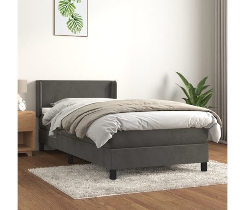 Cama box spring con colchón terciopelo gris oscuro 90x200 cm