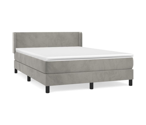 Cama box spring con colchón terciopelo gris claro 140x200 cm