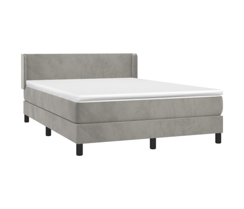 Cama box spring con colchón terciopelo gris claro 140x200 cm