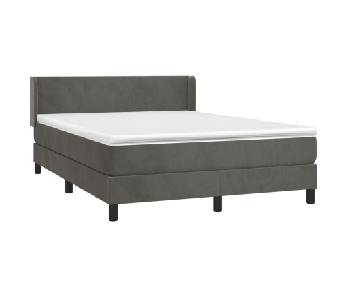 Cama box spring con colchón terciopelo gris oscuro 140x200 cm