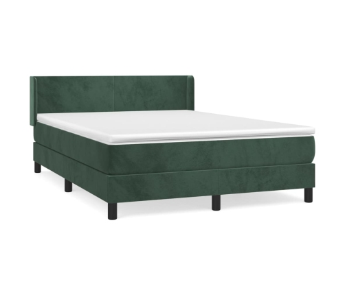 Cama box spring con colchón terciopelo verde oscuro 140x200 cm