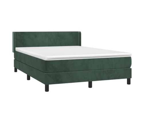 Cama box spring con colchón terciopelo verde oscuro 140x200 cm