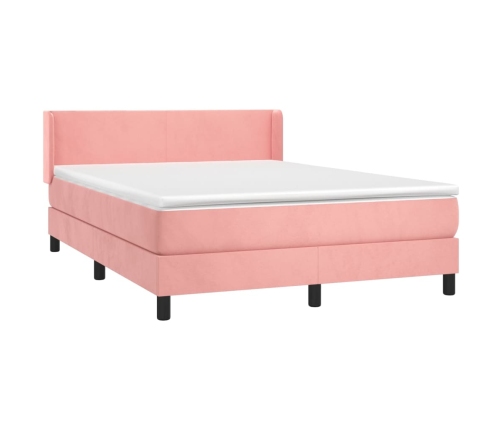 Cama box spring con colchón terciopelo rosa 140x200 cm