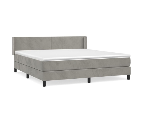 Cama box spring con colchón terciopelo gris claro 180x200 cm