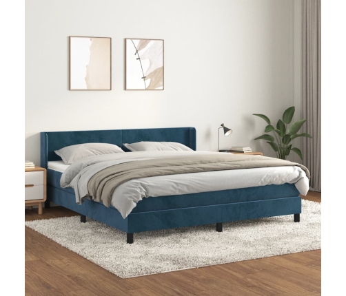 Cama box spring con colchón terciopelo azul oscuro 180x200 cm