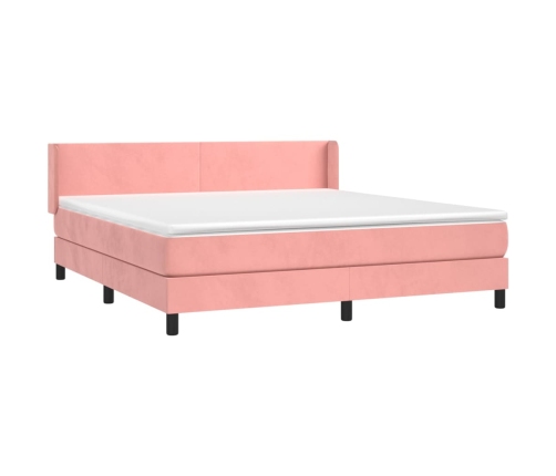 Cama box spring con colchón terciopelo rosa 180x200 cm