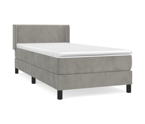 Cama box spring con colchón terciopelo gris claro 80x200 cm