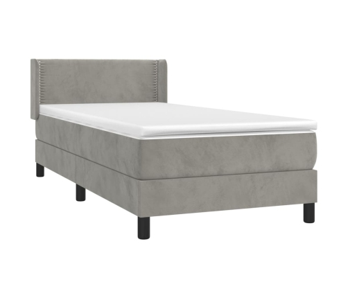 Cama box spring con colchón terciopelo gris claro 80x200 cm