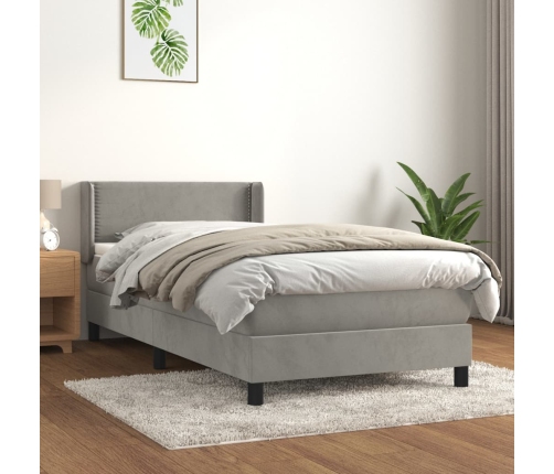 Cama box spring con colchón terciopelo gris claro 80x200 cm