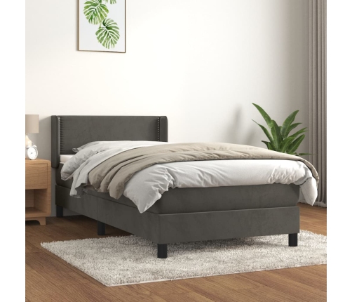 Cama box spring con colchón terciopelo gris oscuro 80x200 cm