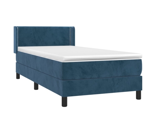 Cama box spring con colchón terciopelo azul oscuro 80x200 cm