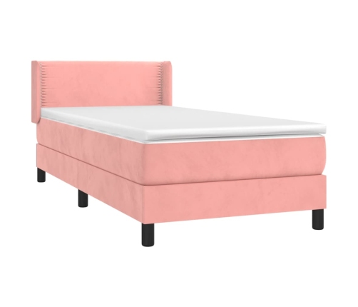 Cama box spring con colchón terciopelo rosa 80x200 cm