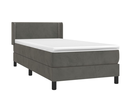 Cama box spring con colchón terciopelo gris oscuro 90x190 cm
