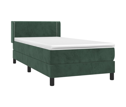 Cama box spring con colchón terciopelo verde oscuro 90x190 cm