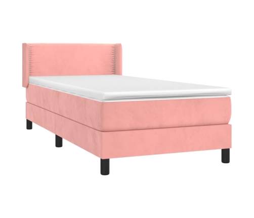 Cama box spring con colchón terciopelo rosa 90x190 cm