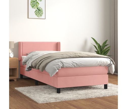 Cama box spring con colchón terciopelo rosa 90x200 cm