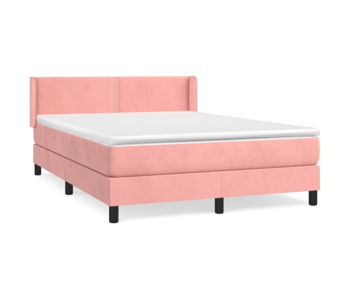 Cama box spring con colchón terciopelo rosa 140x190 cm