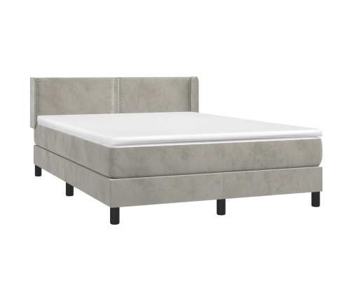 Cama box spring con colchón terciopelo gris claro 140x200 cm