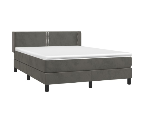 Cama box spring con colchón terciopelo gris oscuro 140x200 cm