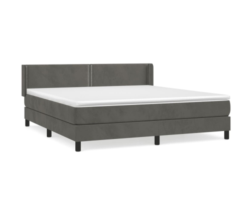 Cama box spring con colchón terciopelo gris oscuro 160x200 cm