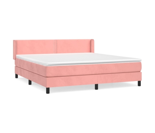 Cama box spring con colchón terciopelo rosa 160x200 cm