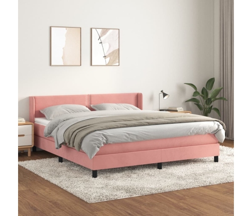 Cama box spring con colchón terciopelo rosa 160x200 cm