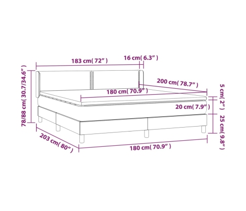 Cama box spring con colchón terciopelo gris oscuro 180x200 cm