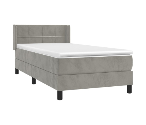 Cama box spring con colchón terciopelo gris claro 80x200 cm