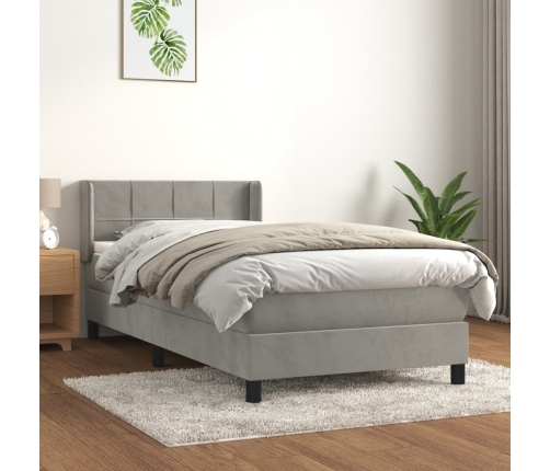 Cama box spring con colchón terciopelo gris claro 80x200 cm