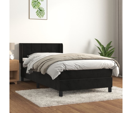 Cama box spring con colchón terciopelo negro 80x200 cm