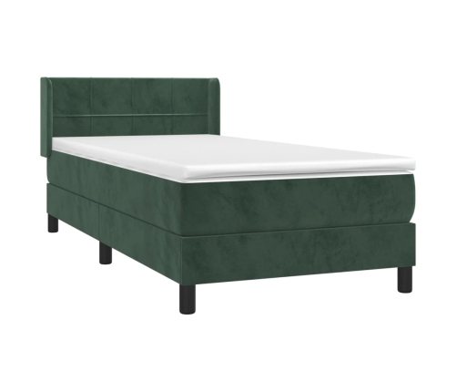 Cama box spring con colchón terciopelo verde oscuro 80x200 cm