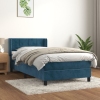 Cama box spring con colchón terciopelo azul oscuro 90x190 cm