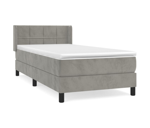 Cama box spring con colchón terciopelo gris claro 90x190 cm