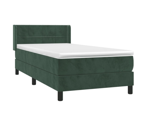 Cama box spring con colchón terciopelo verde oscuro 90x200 cm