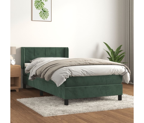 Cama box spring con colchón terciopelo verde oscuro 90x200 cm