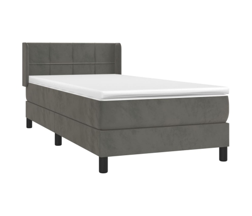 Cama box spring con colchón terciopelo gris oscuro 100x200 cm