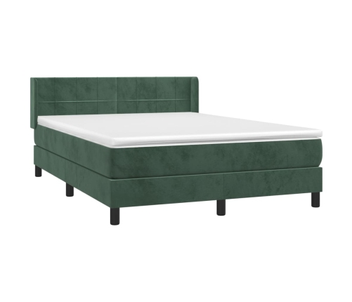 Cama box spring con colchón terciopelo verde oscuro 140x190 cm