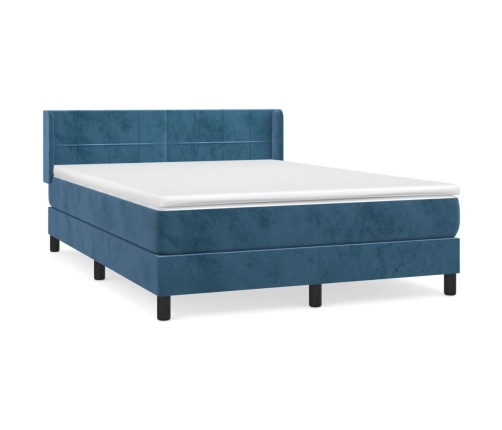 Cama box spring con colchón terciopelo azul oscuro 140x190 cm