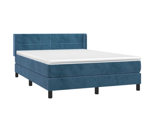 Cama box spring con colchón terciopelo azul oscuro 140x190 cm