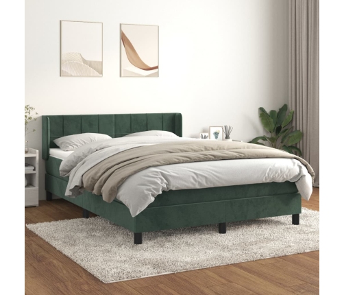 Cama box spring con colchón terciopelo verde oscuro 140x200 cm