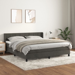 Cama box spring con colchón terciopelo gris oscuro 160x200 cm