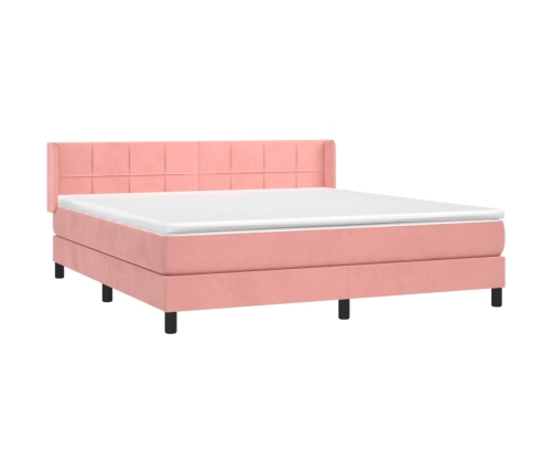 Cama box spring con colchón terciopelo rosa 160x200 cm