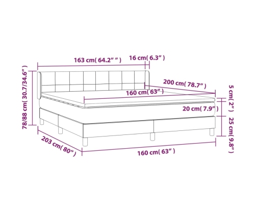 Cama box spring con colchón terciopelo rosa 160x200 cm