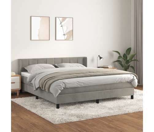 Cama box spring con colchón terciopelo gris claro 180x200 cm