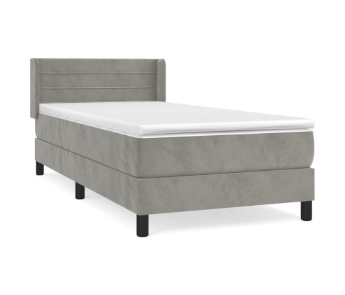 Cama box spring con colchón terciopelo gris claro 80x200 cm